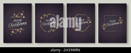 Set von Weihnachts- und Neujahrsgrüßkarten mit Schneeflocken. Vorlagenvektor Stock Vektor