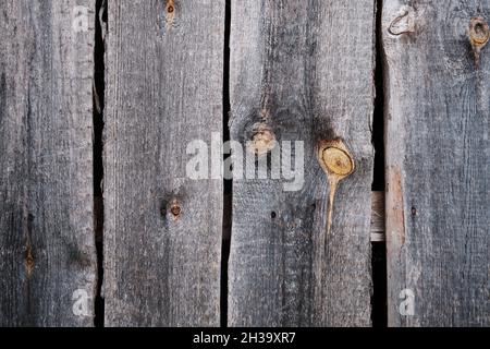 Hintergrundbild von alten grauen Holzbrettern. Stockfoto