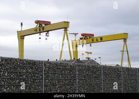 Harland und Wolff Shipyard Kräne. Oktober 2018, Belfast, Nordirland Stockfoto