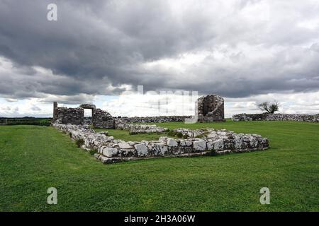 Nendrum Klosteranlage. Ruinen vornormannischer Klosteranlage auf der Mahee Island, Strangford Lough, Nordirland Stockfoto