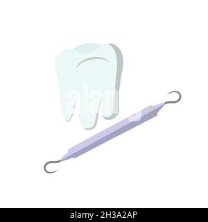 Zahnarztwerkzeug-Kit für die Zahnbehandlung Vektordarstellung in flacher Ausführung Stock Vektor