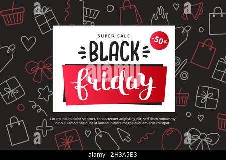 Black friday Banner-Vorlage mit Doodle-Elementen, Vektor-Illustration Stock Vektor
