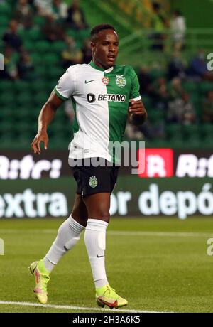 LISSABON, PORTUGAL - 26. OKTOBER: Jovane Cabral von Sporting CP in Aktion, während des Allianz Cup-Spiels zwischen Sporting CP und FC Famalicao im Estadio Jose Alvalade am 26. Oktober 2021 in Lissabon, Portugal. (Foto nach MB-Medien) Stockfoto