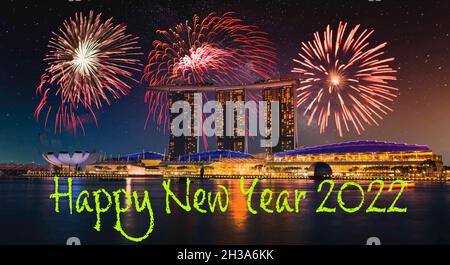 Das Feuerwerk am Silvesterabend 2022 in Singapur Stockfoto