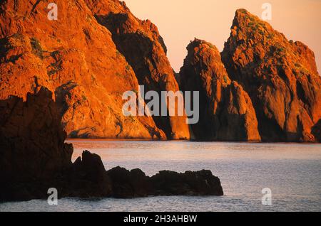 FRANKREICH. NORD KORSIKA (2B) NATURSCHUTZGEBIET VON SCANDOLA. ZWISCHEN CALVI, PORTO A GALLERIA. HALBINSEL SCANDOLA Stockfoto