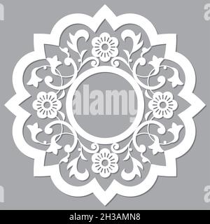 Marokkanische Retro geschnitzte Mandala-Design mit leerem Raum in der Mitte, Vektor detaillierte arabische Muster mit Blumen, Blättern und Wirbeln Stock Vektor