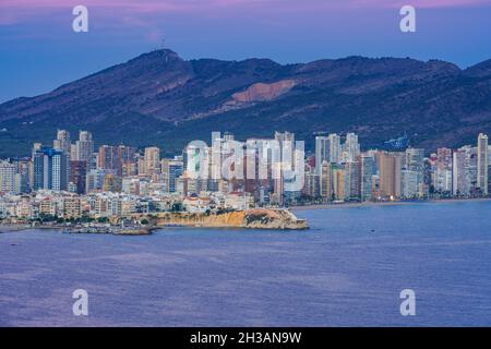 Benidorm Spaniens berühmte Urlaubsstadt an der Mittelmeerküste. Stockfoto