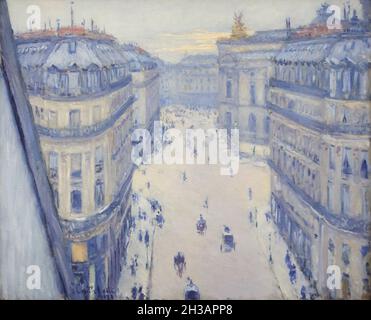 Gemälde „Paris. Rue Halévy. Blick vom Six Floor' des französischen Impressionisten Gustave Caillebotte (1878) im Museum Barberini in Potsdam. Stockfoto