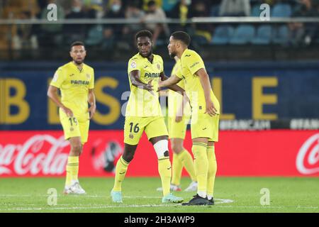 Valencia, Spanien, 26. Oktober 2021, Boulaye Dia aus Villarreal feiert ein Tor während des Fußballspiels der spanischen Meisterschaft La Liga zwischen Villareal CF und Cadiz CF am 26. Oktober 2021 im Ceramica Stadium in Valencia, Spanien - Foto: Ivan Terron/DPPI/LiveMedia Stockfoto