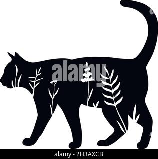Katze - Schablone mit floralem Design - florale Tier Vektor Silhouette Stock Vektor