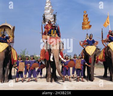 Thailand. Nakhon Pathom. Samphran Elephant Ground Themenschau. Stockfoto