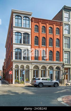 225 Chestnut Street, Lesesaal und Kirche für christliche Wissenschaft, ist ein Wahrzeichen des Historic District, das 1857 errichtet wurde. Stockfoto