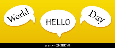 World Hello Day, 21. November. Banner mit Blasen mit Wort Welt, Hallo, Tag. Vorlage für Hintergrund, Banner, Karte, Poster. Vektorgrafik isol Stock Vektor