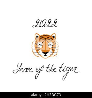Chinesische Neujahrskarte für 2022. Das Jahr des Tigers Plakat. Vektorgrafik handgezeichnete Illustration Stock Vektor