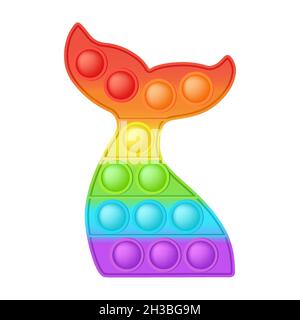 POPIT Meerjungfrau Schwanz als modisches Silikon-Spielzeug für Fidgets. Süchtig machendes Anti-Stress-Spielzeug in hellen Regenbogenfarben. Blasenangst Entwicklung Pop it Spielzeug Stock Vektor