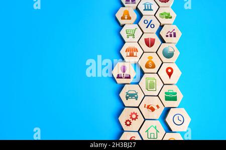 Zusammengesetzte Struktur aus Geschäftsattributen. Erfolgreiches Unternehmenskonzept. Entwicklung von Führungskompetenzen. Ein neues Paradigma. Ma Stockfoto