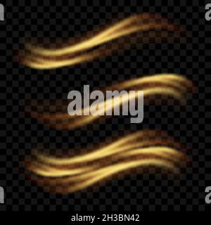 Abstrakte goldene Wellen. Vektor-Design-Element aus glänzendem Gold beweglichen Linien mit Glitzer-Effekt auf dunklem Hintergrund für Grußkarte, Rabatt-Gutschein Stock Vektor