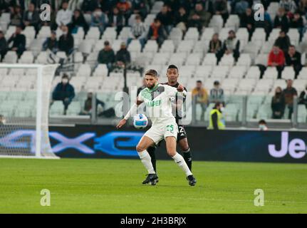 Domenico Berardi von US Sassuolo während der italienischen Meisterschaft Serie A Fußballspiel zwischen Juventus FC und US Sassuolo am 27. Oktober 2021 im Allianz Stadion in Turin, Italien - Foto Nderim Kaceli / DPPI Stockfoto