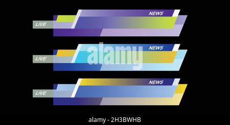 Nachrichtenmeldungen, trendiges Mediencover-Design, Video-Streaming. TV-Balken eingestellt. Vorlagen-Symbole mit geometrischen Doodle-Elementen. Satz verschiedener Vektor-Hervorhebung Stock Vektor