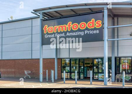 Farmfoods Tiefkühlkost Supermarkt in King's Lynn, Norfolk. Stockfoto