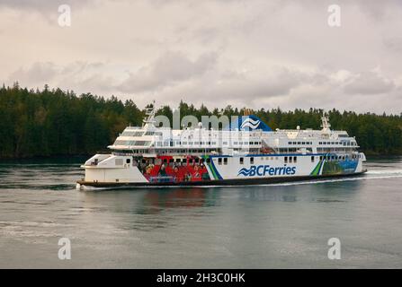 Victoria, British Columbia, Kanada – 3. März 2018. BC Fähre zwischen Vancouver und Victoria. Eine BC-Fähre, die zwischen VA durch die Golfinseln fährt Stockfoto