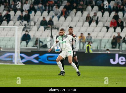 Domenico Berardi von US Sassuolo während des Fußballspiels der italienischen Meisterschaft Serie A zwischen dem FC Juventus und dem US Sassuolo am 27. Oktober 2021 im Allianz-Stadion in Turin, Italien - Foto: Nderim Kaceli/DPPI/LiveMedia Stockfoto