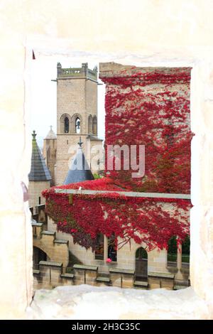 Schöne Aussicht auf den Königspalast von Olite in Navarra, Spanien Stockfoto