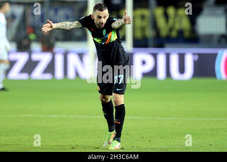 Empoli, Italien. Oktober 2021. Marcelo Brozovic vom FC Internazionale reagiert während des Fußballspiels der Serie A zwischen dem FC Empoli und dem FC Internazionale im Stadion Carlo Castellani in Empoli (Italien) am 27. Oktober 2021. Foto Paolo Nucci/Insidefoto Kredit: Insidefoto srl/Alamy Live News Stockfoto