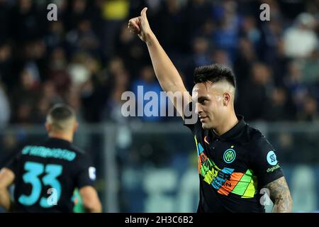 Empoli, Italien. Oktober 2021. Lautaro Martinez vom FC Internazionale reagiert während des Fußballspiels der Serie A zwischen dem FC Empoli und dem FC Internazionale im Stadion Carlo Castellani in Empoli (Italien) am 27. Oktober 2021. Foto Paolo Nucci/Insidefoto Kredit: Insidefoto srl/Alamy Live News Stockfoto