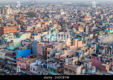 DELHI, INDIEN - 22. OKTOBER 2016: Luftaufnahme von Alt-Delhi Indien Stockfoto