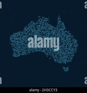 Abstrakter, gepunkteter Halbton mit Sterneneffekt auf dunkelblauem Hintergrund mit Karte von Australien. Digitale gepunktete Technologie Design Sphäre und Struktur. vect Stock Vektor