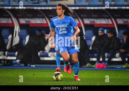 Matteo GUENDOUZI aus Marseille während des Fußballspiels der französischen Ligue 1 zwischen dem OGC Nice und der Olympique de Marseille am 27. Oktober 2021 im Stade de l'Aube in Troyes, Frankreich - Foto: Matthieu Mirville/DPPI/LiveMedia Stockfoto