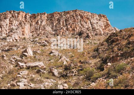 Die karge, kaktusgespickte Landschaft des Sabino Canyon am Stadtrand von Tucson, Arizona Stockfoto