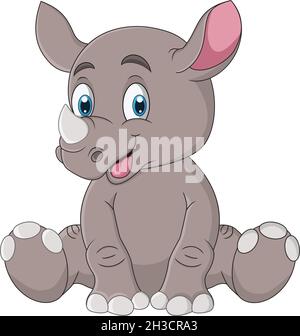 Cartoon niedlichen Baby Nashorn sitzen Stock Vektor