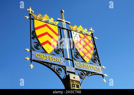 Chipping Campden Schild, eine kleine Marktstadt in den Cotswolds, Gloucestershire, England, Großbritannien Stockfoto