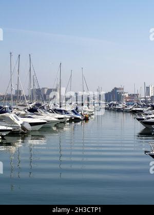 Luxusyachten legen in Poole Harbour, Dorset, England, Großbritannien Stockfoto