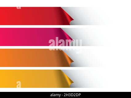 Schält sich von weißem Hintergrund, um Reihen von Papierstreifen in warmen Farben freizulegen. Abstraktes Vektor-Hintergrunddesign. Stock Vektor