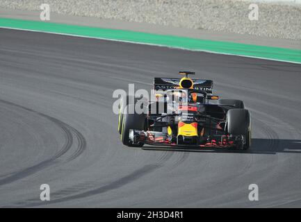 Max Verstappen-Red Bull im Vorsaison-Training auf der Rennstrecke von Barcelona Catalunya, 2018, Spanien Stockfoto