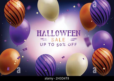 Realistische halloween-Verkauf Banner mit Luftballons Design Vektor Illustration Stock Vektor