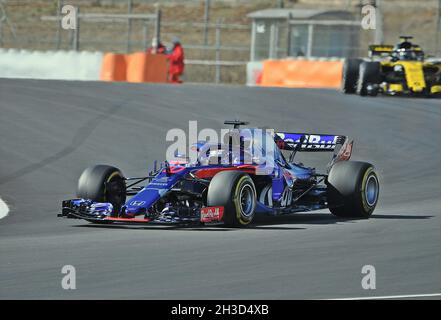 Pierre Gasly-Toro Rosso im Vorsaison-Training auf der Rennstrecke Barcelona Catalunya, 2018, Spanien Stockfoto