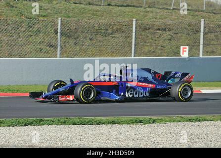 Pierre Gasly-Toro Rosso im Vorsaison-Training auf der Rennstrecke Barcelona Catalunya, 2018, Spanien Stockfoto