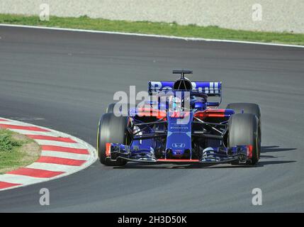 Pierre Gasly-Toro Rosso im Vorsaison-Training auf der Rennstrecke Barcelona Catalunya, 2018, Spanien Stockfoto