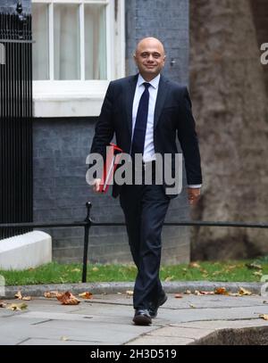 London, Großbritannien. Oktober 2021. Sajid Javid (Gesundheitsminister) kommt heute Morgen am Budget Day, Downing Street, Westminster, London, zum Kabinett in der Downing Street Nr. 10, 27. Oktober 2021. Kredit: Paul Marriott/Alamy Live Nachrichten Stockfoto