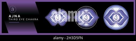 Chakra-Symbole, Chakra des dritten Auges - AJNA - Intuition, Klarheit, Meditation, Vertrauen - 'Ich SEHE' Stockfoto
