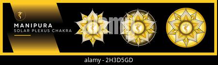 Chakra-Symbole, Solar Plexus Chakra - MANIPURA - Stärke, Persönlichkeit, Macht, Entschlossenheit - 'Ich TUE' Stockfoto