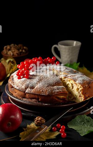 Frisch gebackene hausgemachte Apfeltarte auf einer Platte Stockfoto