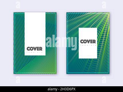 Hipster Cover Design Template Set. Grüne abstrakte Linien auf dunklem Hintergrund. Charmantes Cover-Design. Einzigartiger Katalog, Poster, Buchvorlage usw. Stock Vektor