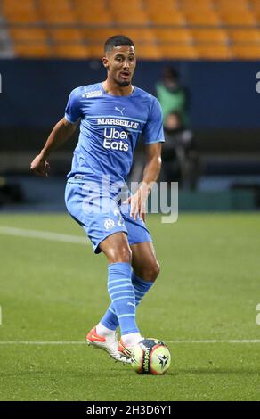 William Saliba aus Marseille während des französischen Ligue-1-Fußballspiels zwischen dem OGC Nice (OGCN) und Olympique de Marseille (OM) am 27. Oktober 2021 im Stade de l'Aube in Troyes, Frankreich - Foto: Jean Catuffe/DPPI/LiveMedia Stockfoto