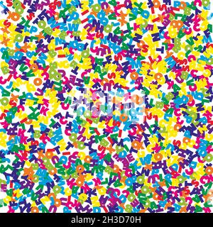 Fallende Buchstaben der englischen Sprache. Bunte fliegende Wörter des lateinischen Alphabets. Fremdsprachen Studienkonzept. Ansprechendes Back to School-Banner auf weißem Hintergrund. Stock Vektor