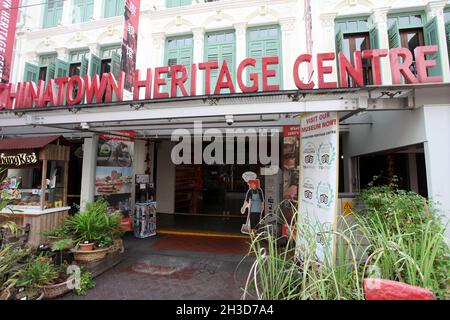 Das Chinatown Heritage Center in einem alten Kolonialhaus in der Pagoda Street, Chinatown-Viertel in Singapur. Stockfoto